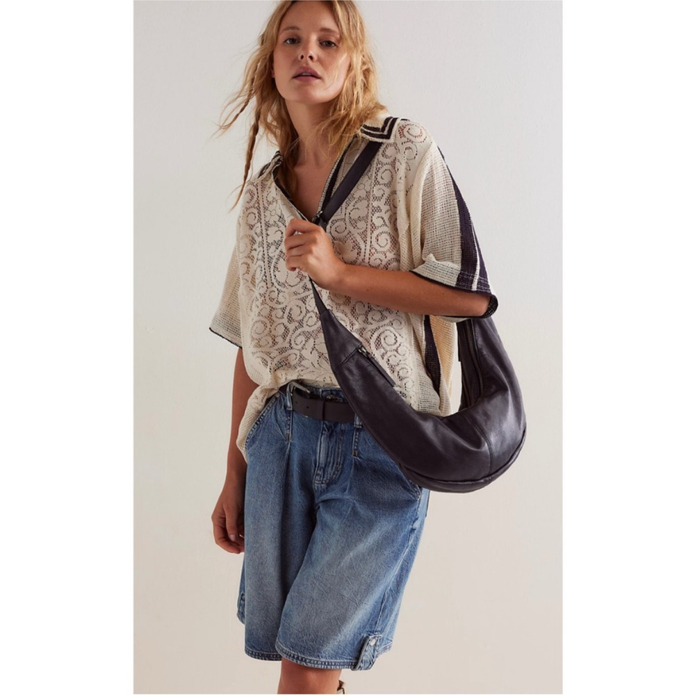 Free People Black Crescent Leather Shoulder Bag